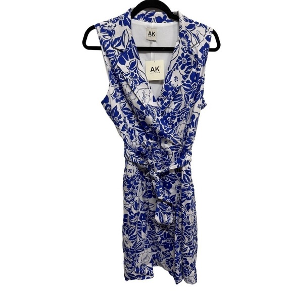 Anne Klein Dresses & Skirts - Anne Klein Blue Floral Tea Ruffled Tie Waist Dress  Size 10 NWT